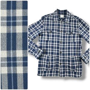 John Henric Sweden Blue Plaid Flannel Shirt Jacket Shacket Size L EUC